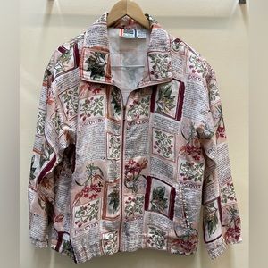 Women’s vintage EVR 100% silk full zip jacket floral size large shoulder pads